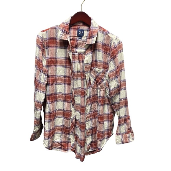 GAP Tops - Gap plaid flannel button down shirt, orange, size Medium